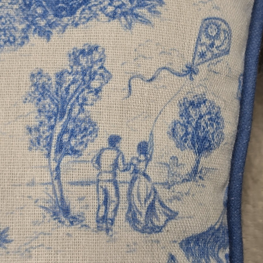 Bridgerton Toile Throw Pillow Blue White Garden Tassel Cushion 10" x 10" Dating - Picture 4 of 16